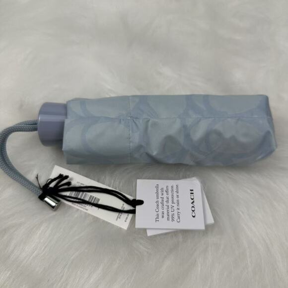 Coach Uv Protection Mini Umbrella In Sketch Signature Print Ice Blue CBM54 NWT - Picture 2 of 3
